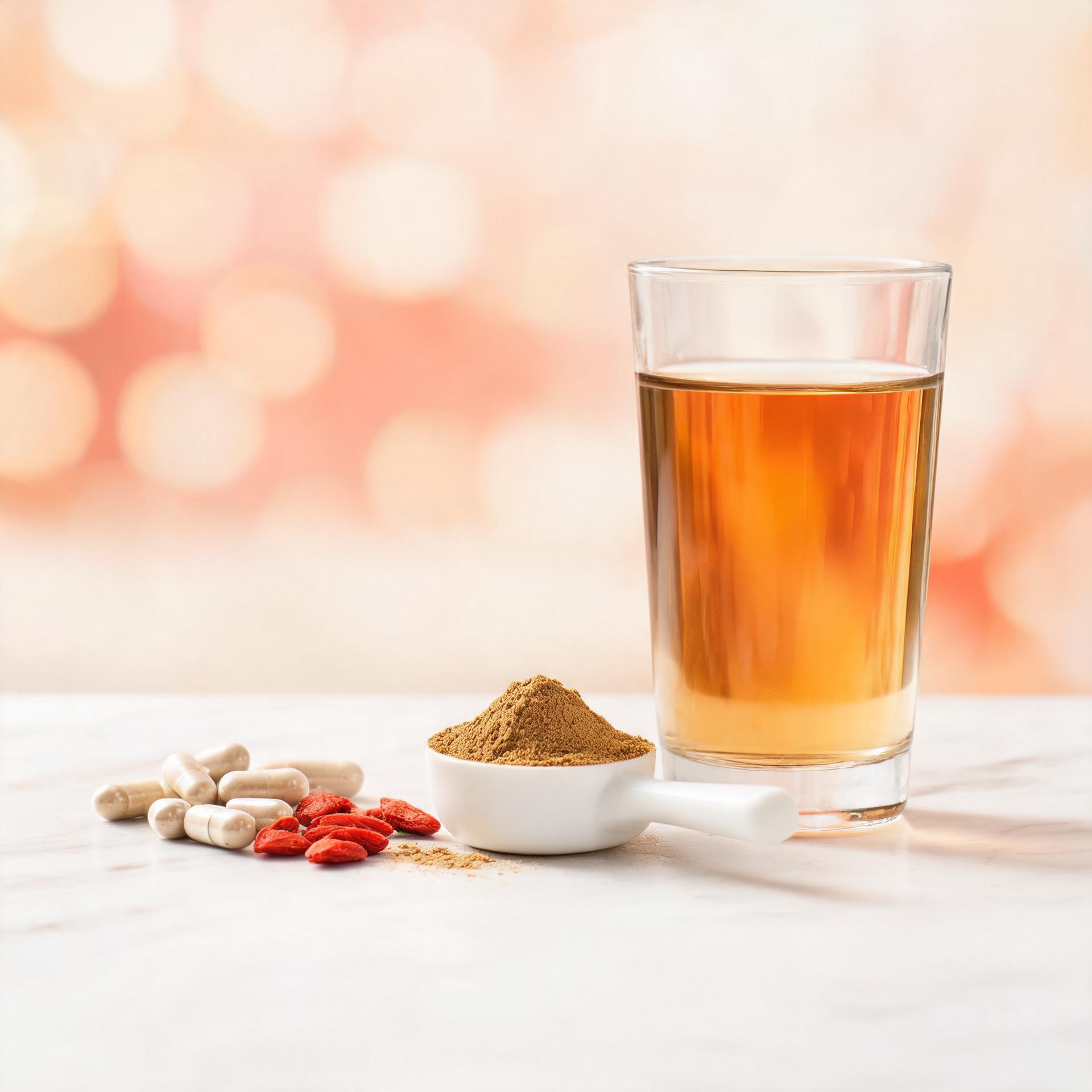 Supplement capsules, goji peptide powder and an amber solid-drink infusion